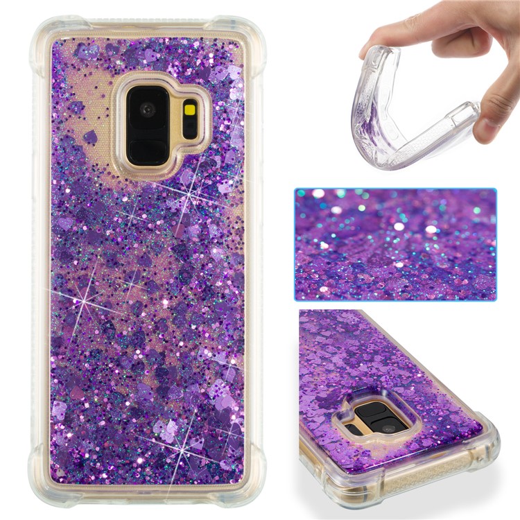 Dynamic Liquid Glitter Powder Heart Shaped Sequins TPU Drop-proof Case for Samsung Galaxy S9 - Purple-1