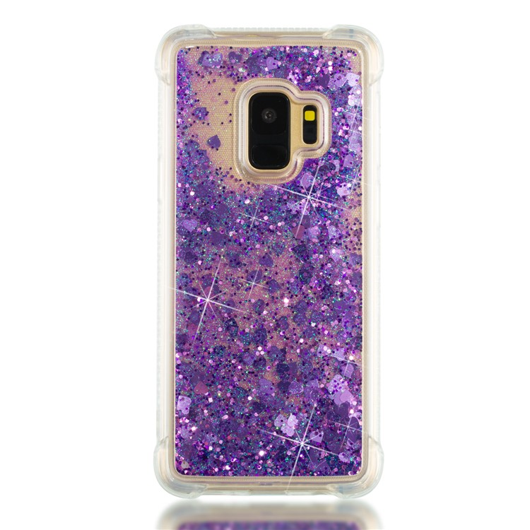 Dynamic Liquid Glitter Powder Heart Shaped Sequins TPU Drop-proof Case for Samsung Galaxy S9 - Purple-2