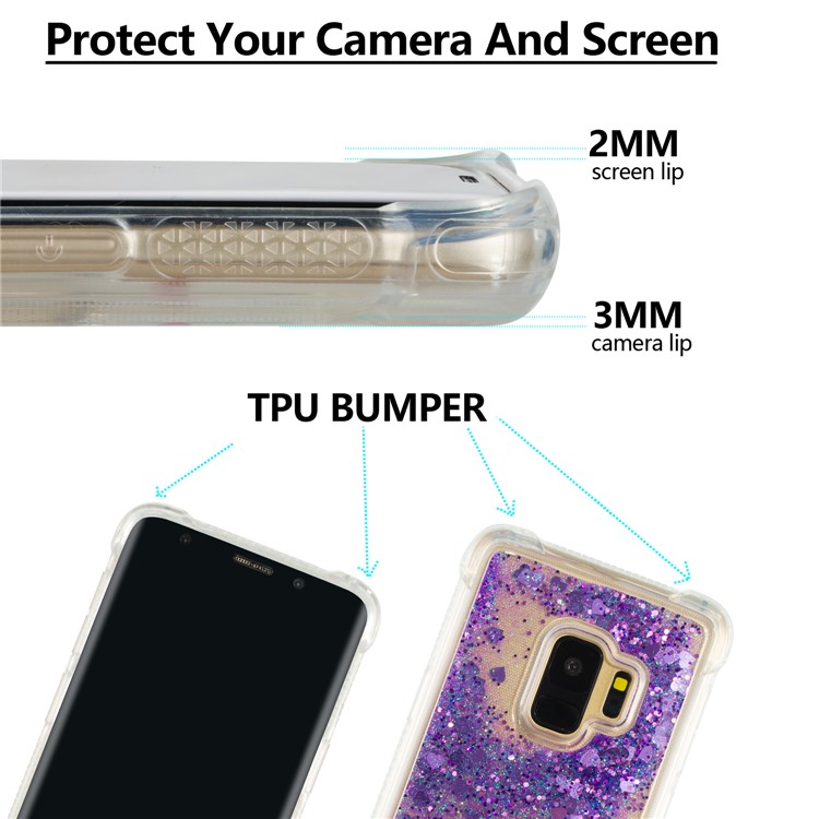 Dynamic Liquid Glitter Powder Heart Shaped Sequins TPU Drop-proof Case for Samsung Galaxy S9 - Purple-3