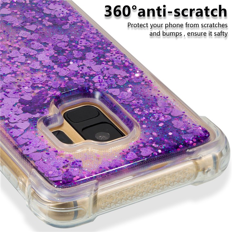 Dynamic Liquid Glitter Powder Heart Shaped Sequins TPU Drop-proof Case for Samsung Galaxy S9 - Purple-4