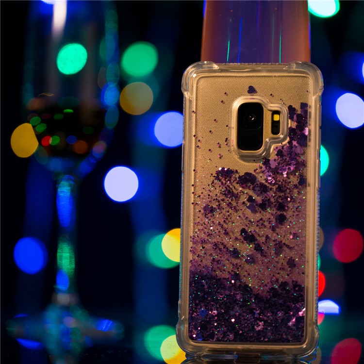 Dynamic Liquid Glitter Powder Heart Shaped Sequins TPU Drop-proof Case for Samsung Galaxy S9 - Purple-5