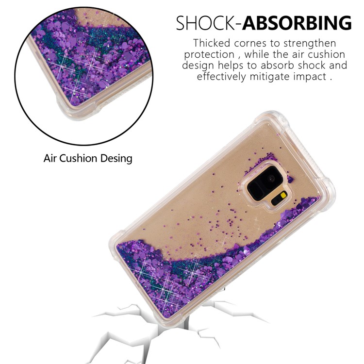 Dynamic Liquid Glitter Powder Heart Shaped Sequins TPU Drop-proof Case for Samsung Galaxy S9 - Purple-6
