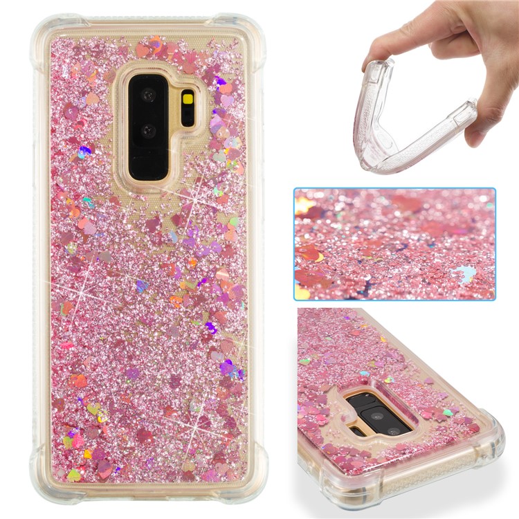 Dynamic Liquid Glitter Powder Heart Shaped Sequins TPU Shockproof Case for Samsung Galaxy S9+ G965 - Rose Gold-1