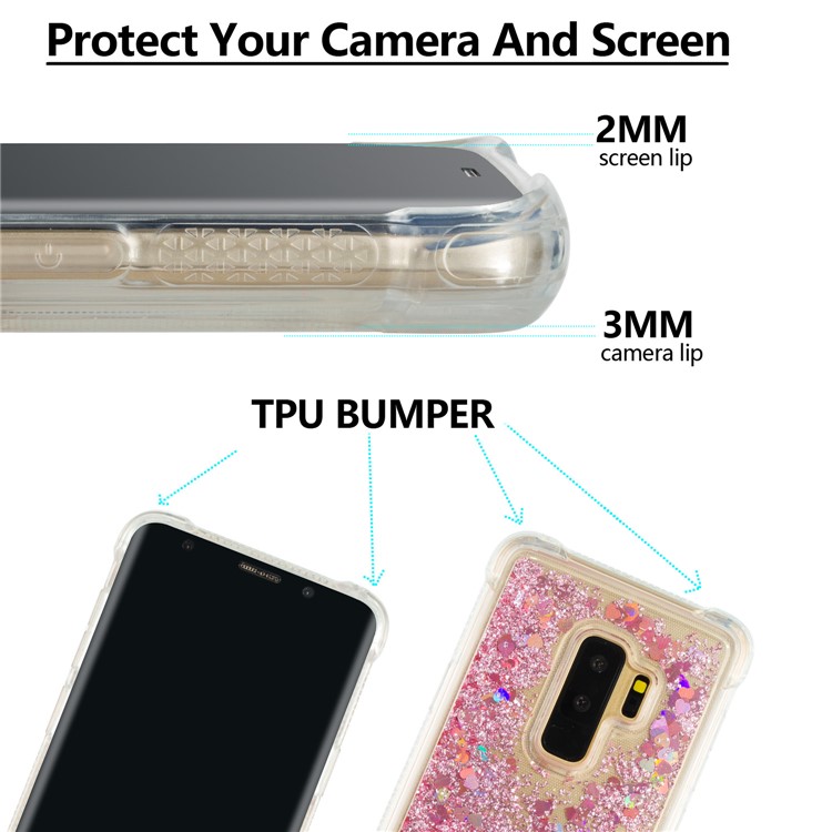 Dynamic Liquid Glitter Powder Heart Shaped Sequins TPU Shockproof Case for Samsung Galaxy S9+ G965 - Rose Gold-3