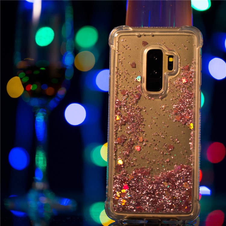Dynamic Liquid Glitter Powder Heart Shaped Sequins TPU Shockproof Case for Samsung Galaxy S9+ G965 - Rose Gold-5