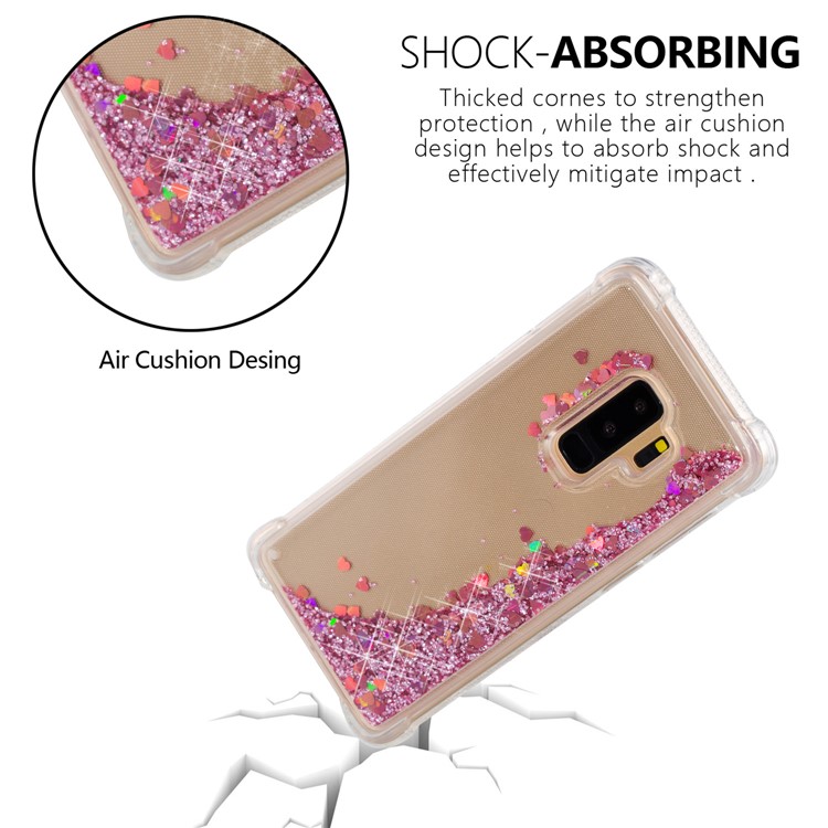 Dynamic Liquid Glitter Powder Heart Shaped Sequins TPU Shockproof Case for Samsung Galaxy S9+ G965 - Rose Gold-6