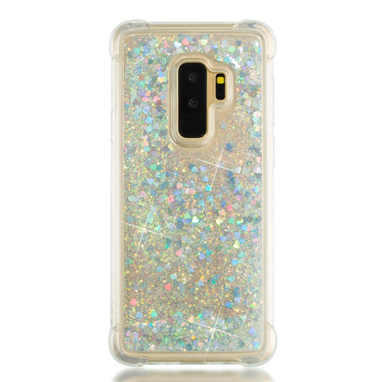 For Samsung Galaxy S9 Plus G965 Dynamic Liquid Glitter Powder Heart Shaped Sequins TPU Protective Case - Silver-2