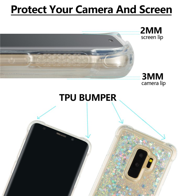 For Samsung Galaxy S9 Plus G965 Dynamic Liquid Glitter Powder Heart Shaped Sequins TPU Protective Case - Silver-3