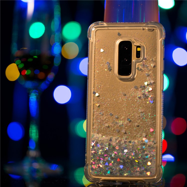 For Samsung Galaxy S9 Plus G965 Dynamic Liquid Glitter Powder Heart Shaped Sequins TPU Protective Case - Silver-5