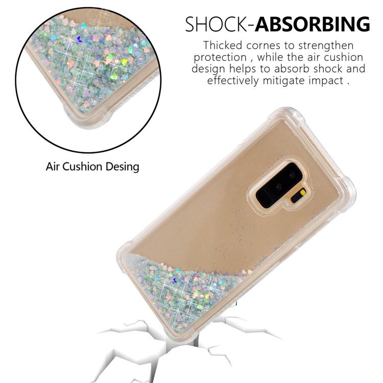 For Samsung Galaxy S9 Plus G965 Dynamic Liquid Glitter Powder Heart Shaped Sequins TPU Protective Case - Silver-6
