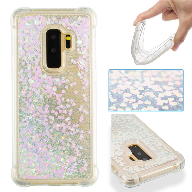 Dynamic Liquid Glitter Powder Heart Shaped Sequins TPU Drop-proof Case for Samsung Galaxy S9+ G965 - Pink-1