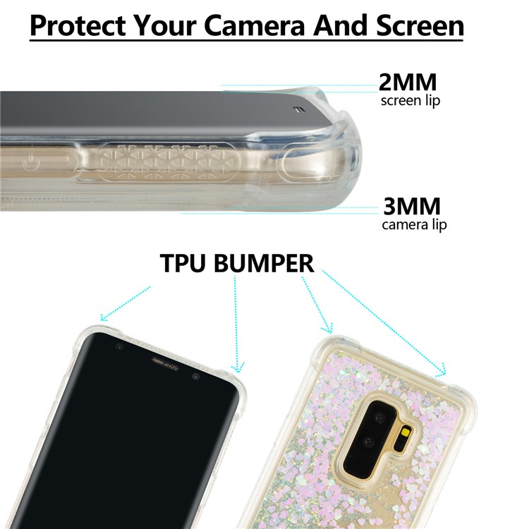 Dynamic Liquid Glitter Powder Heart Shaped Sequins TPU Drop-proof Case for Samsung Galaxy S9+ G965 - Pink-3