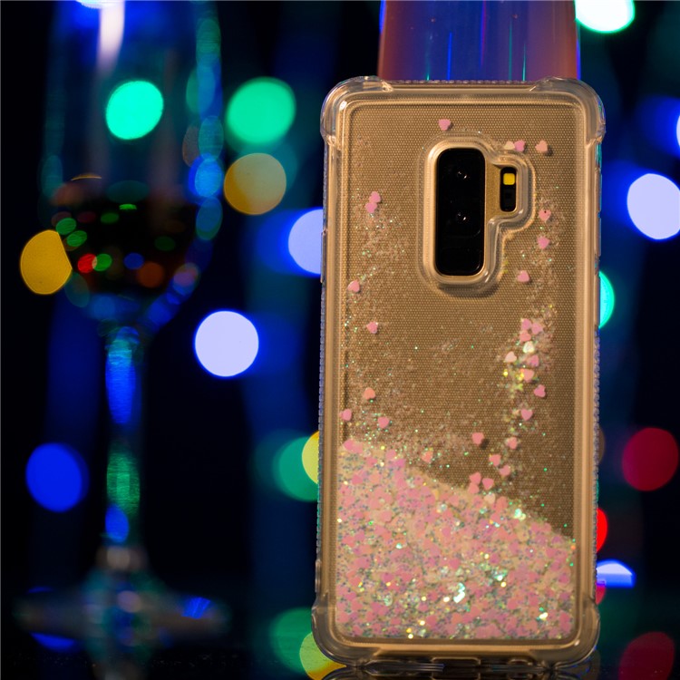 Dynamic Liquid Glitter Powder Heart Shaped Sequins TPU Drop-proof Case for Samsung Galaxy S9+ G965 - Pink-5