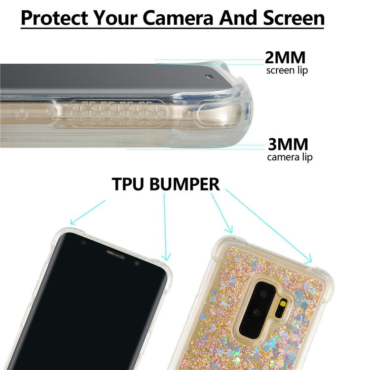 Glitter Powder Heart Shaped Sequins Quicksand TPU Mobile Case for Samsung Galaxy S9+ G965 - Gold-3