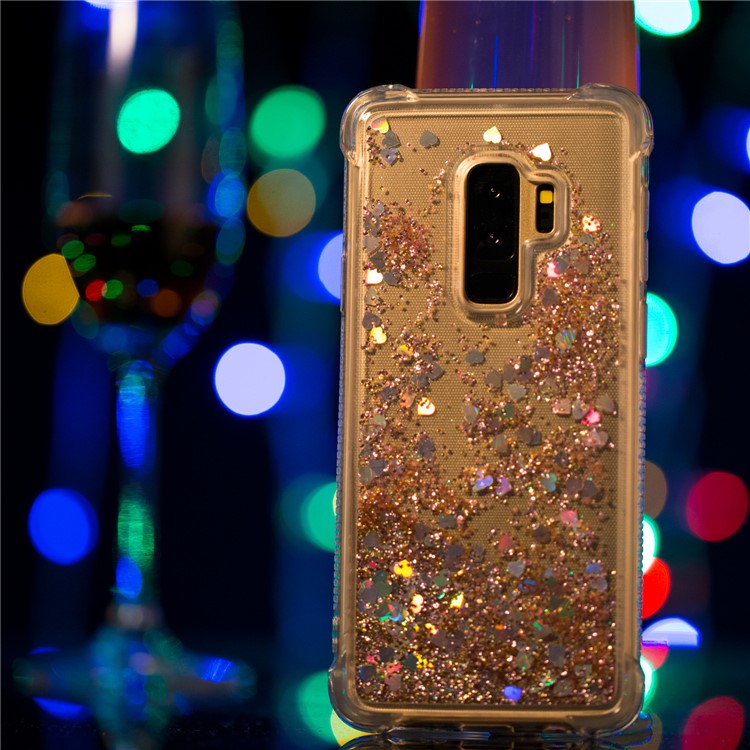 Glitter Powder Heart Shaped Sequins Quicksand TPU Mobile Case for Samsung Galaxy S9+ G965 - Gold-5