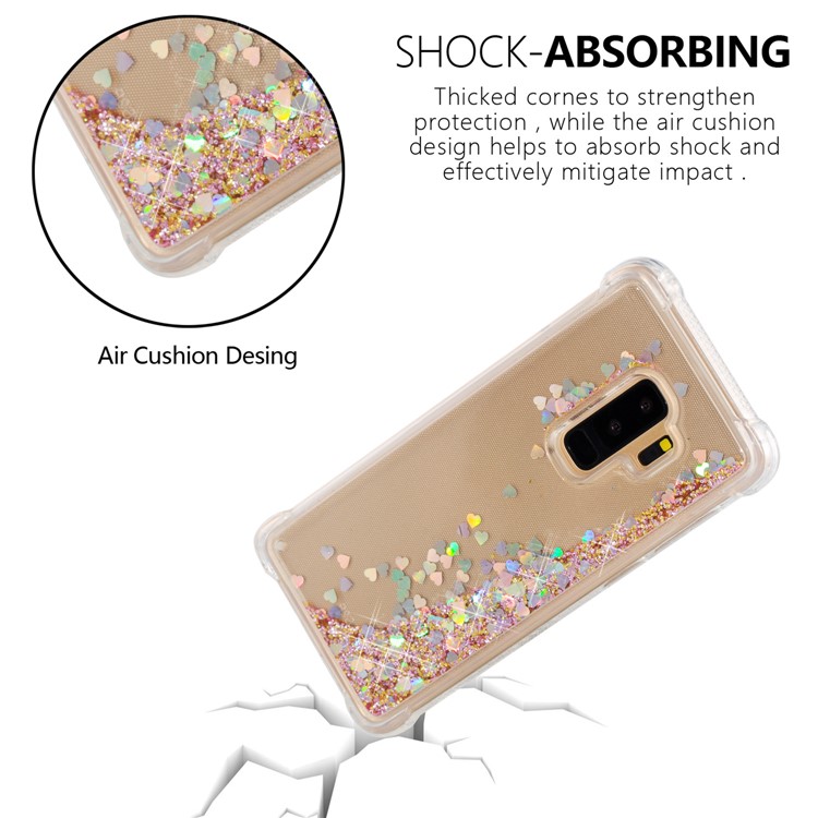 Glitter Powder Heart Shaped Sequins Quicksand TPU Mobile Case for Samsung Galaxy S9+ G965 - Gold-6