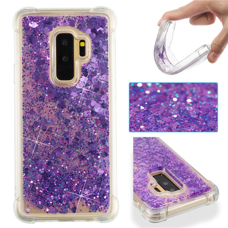 Dynamic Liquid Glitter Powder Heart Shaped Sequins TPU Back Case for Samsung Galaxy S9+ G965 - Purple-1