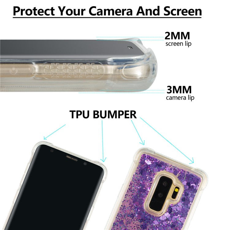 Dynamic Liquid Glitter Powder Heart Shaped Sequins TPU Back Case for Samsung Galaxy S9+ G965 - Purple-3