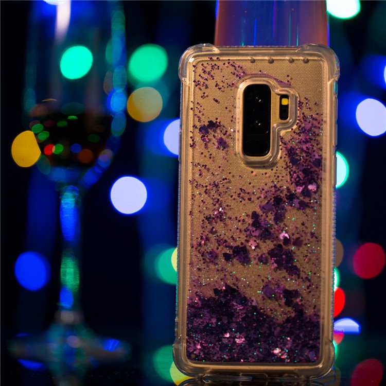 Dynamic Liquid Glitter Powder Heart Shaped Sequins TPU Back Case for Samsung Galaxy S9+ G965 - Purple-5