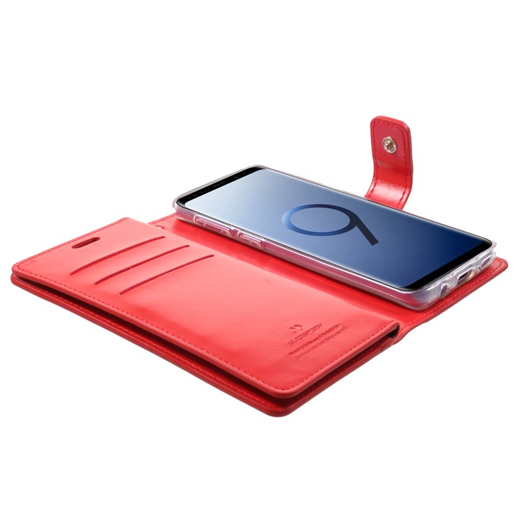 MERCURY GOOSPERY Mansoor Wallet Diary Leather Shell Case for Samsung Galaxy S9 SM-G960 - Red-5