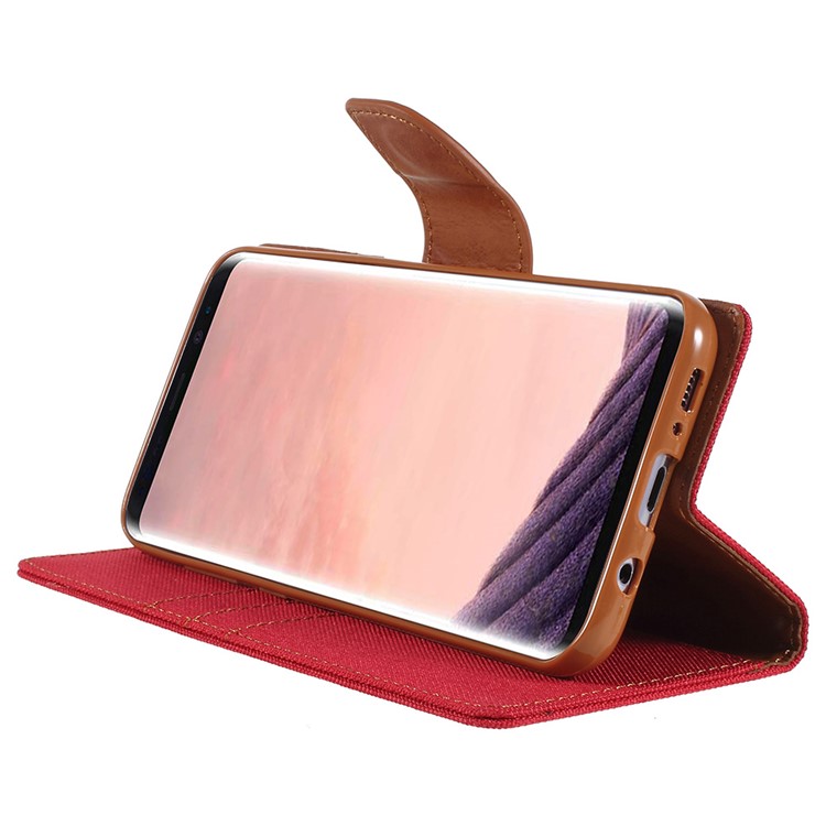 MERCURY GOOSPERY Canvas Diary Leather Wallet Stand Shell for Samsung Galaxy S8 SM-G950 - Red-4