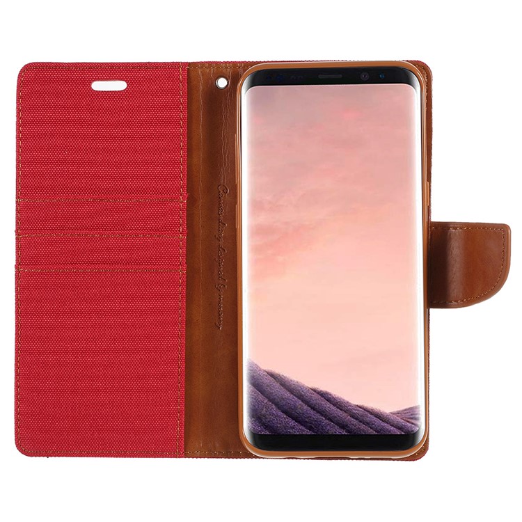 MERCURY GOOSPERY Canvas Diary Leather Wallet Stand Shell for Samsung Galaxy S8 SM-G950 - Red-6