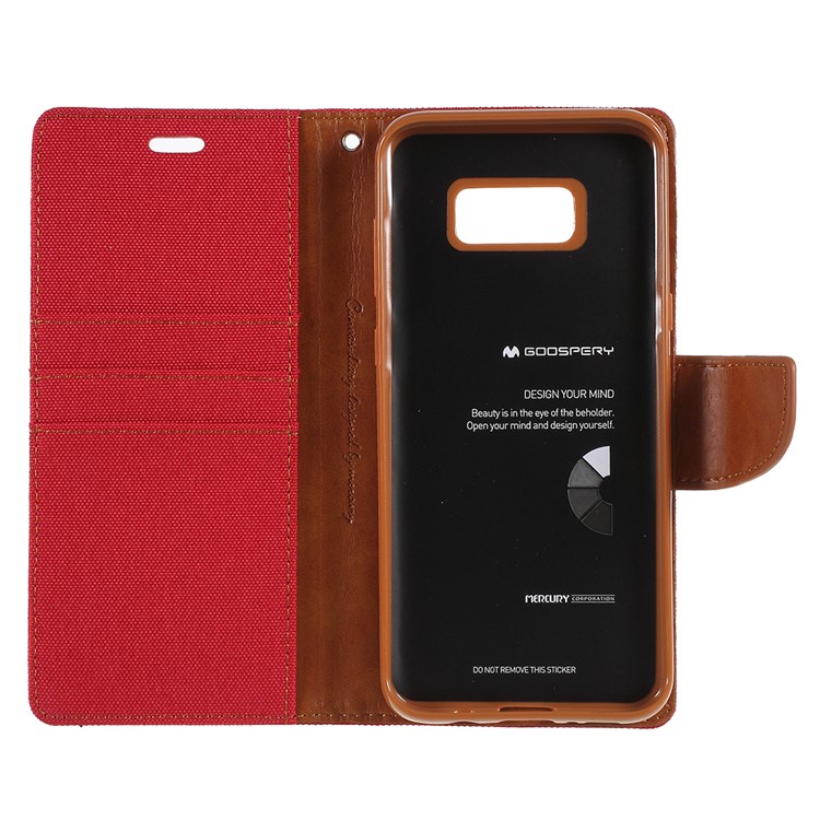 MERCURY GOOSPERY Canvas Diary Leather Wallet Stand Shell for Samsung Galaxy S8 SM-G950 - Red-7