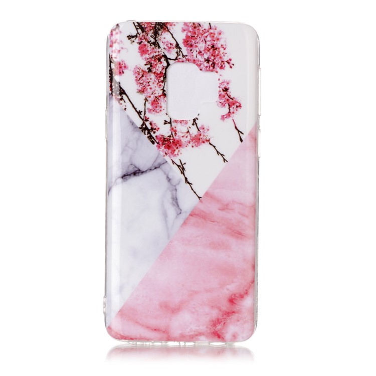 Marble Pattern IMD TPU Lightweight Case for Samsung Galaxy S9 G960 - Pink Folwer-1