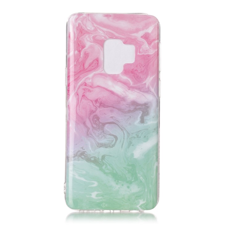 Padrão de Mármore IMD TPU Tampa Móvel Fina Para Samsung Galaxy S9 G960 - Rosa / Verde