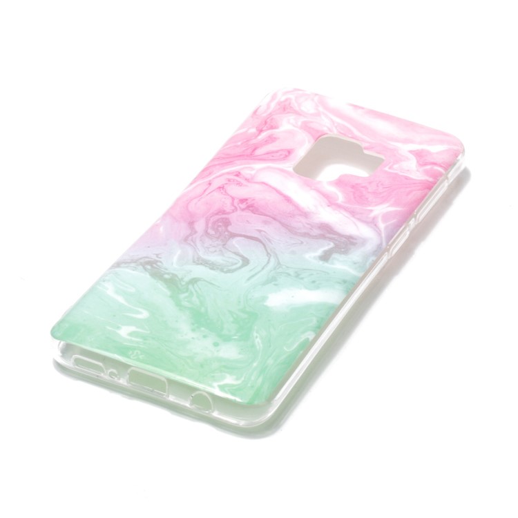 Padrão de Mármore IMD TPU Tampa Móvel Fina Para Samsung Galaxy S9 G960 - Rosa / Verde