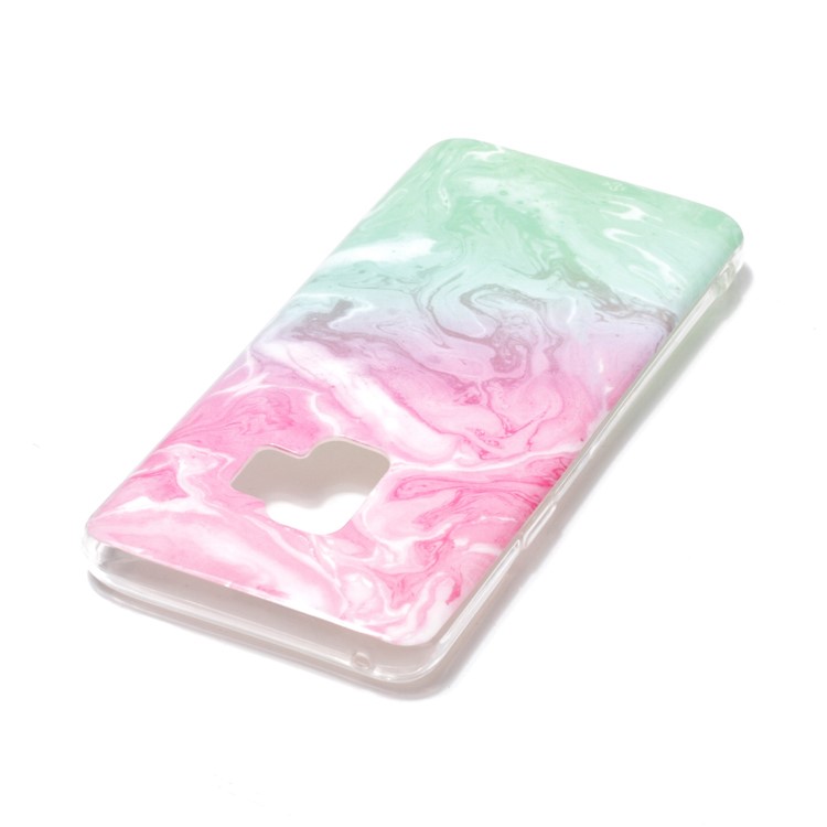 Padrão de Mármore IMD TPU Tampa Móvel Fina Para Samsung Galaxy S9 G960 - Rosa / Verde