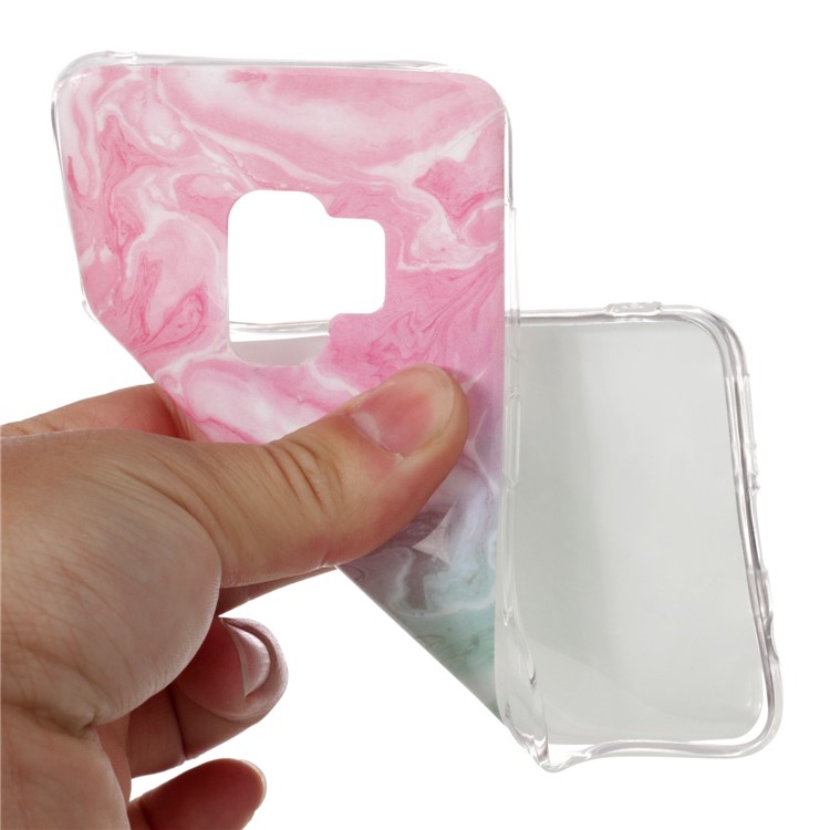 Marble Pattern IMD TPU Thin Mobile Cover for Samsung Galaxy S9 G960 - Pink / Green-4