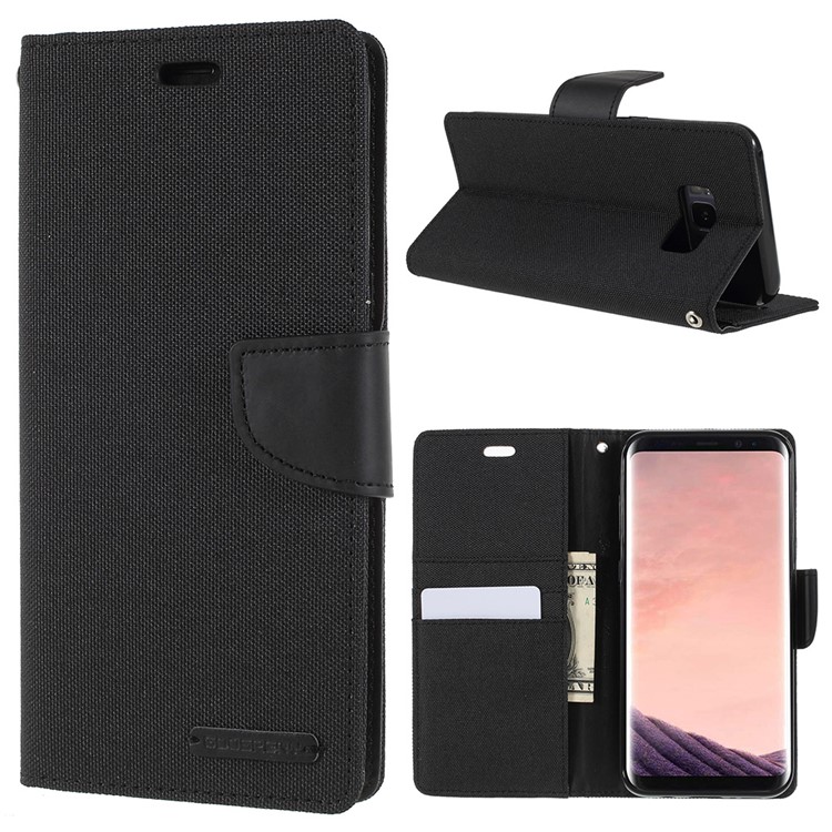 MERCURY GOOSPERY Canvas Diary Leather Wallet Case for Samsung Galaxy S8 Plus SM-G955 - Black-1