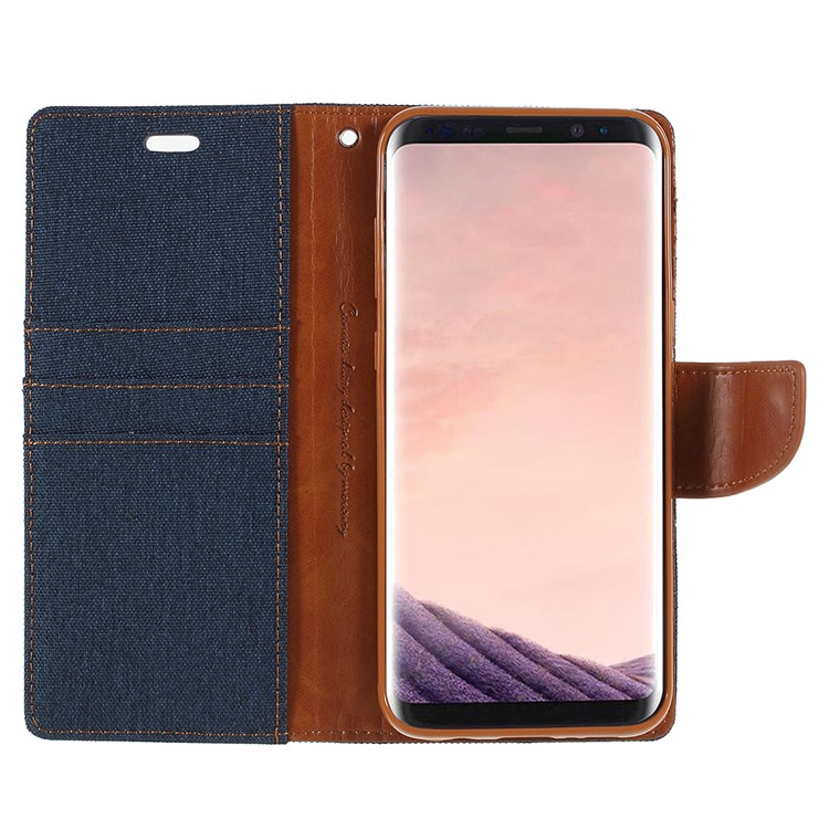 MERCURY GOOSPERY Canvas Diary Leather Phone Case Accessory for Samsung Galaxy S8 Plus SM-G955 - Dark Blue-6