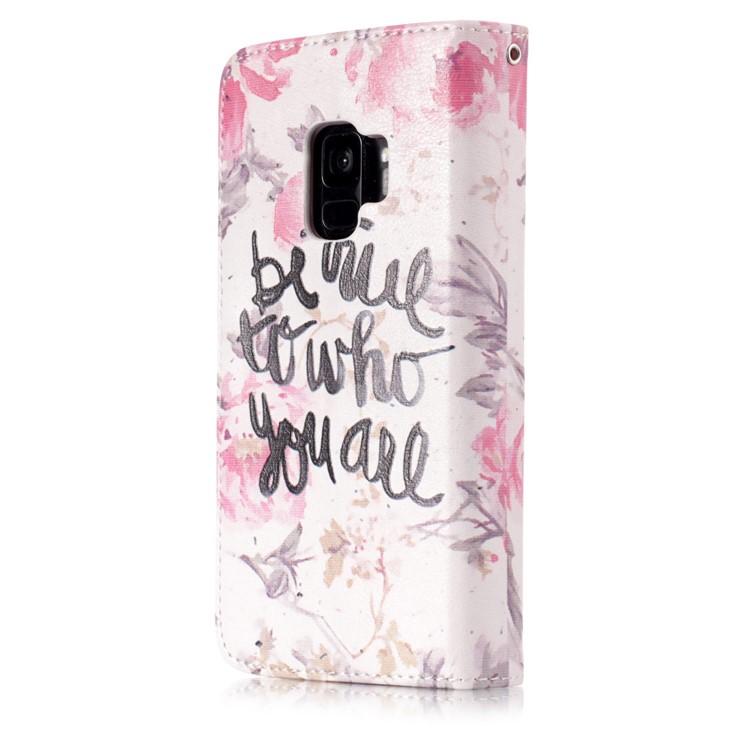 Pattern Printing 9-Slot Wallet Stand Leather Case for Samsung Galaxy S9 G960 - Words and Flowers-3