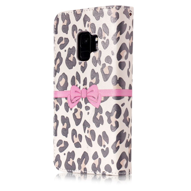 Pattern Printing Wallet Stand Leather Shell for Samsung Galaxy S9 G960 - Leopard Texture and Bowknot-2