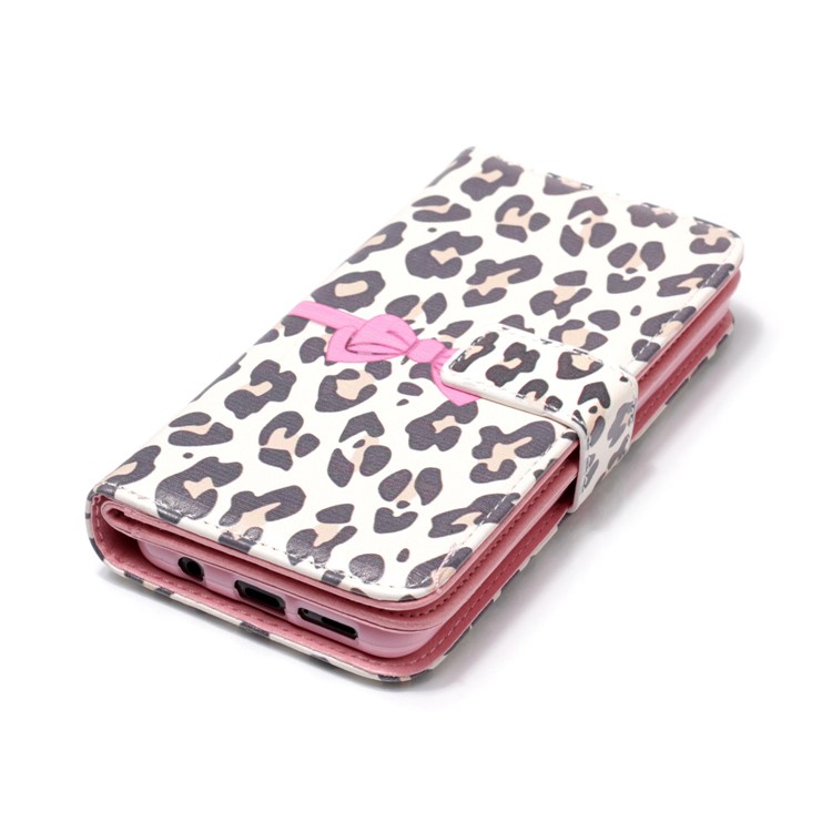 Pattern Printing Wallet Stand Leather Shell for Samsung Galaxy S9 G960 - Leopard Texture and Bowknot-3