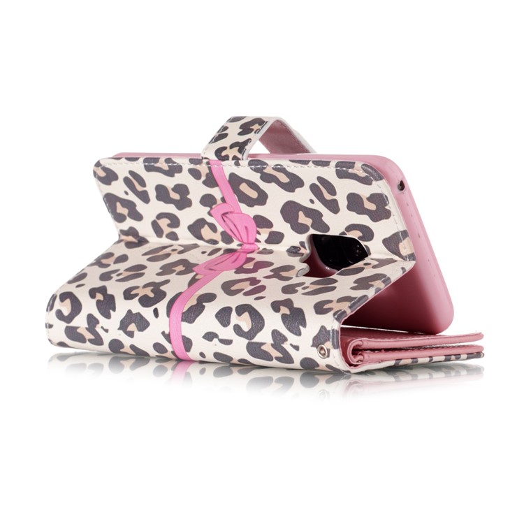 Pattern Printing Wallet Stand Leather Shell for Samsung Galaxy S9 G960 - Leopard Texture and Bowknot-4