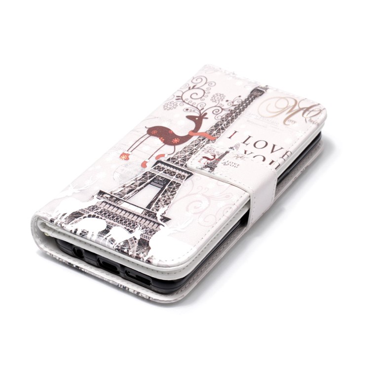 Multiple Card Slots Leather Wallet Cellphone Cover for Samsung Galaxy S9 G960 - Eiffel Tower and Elk-4