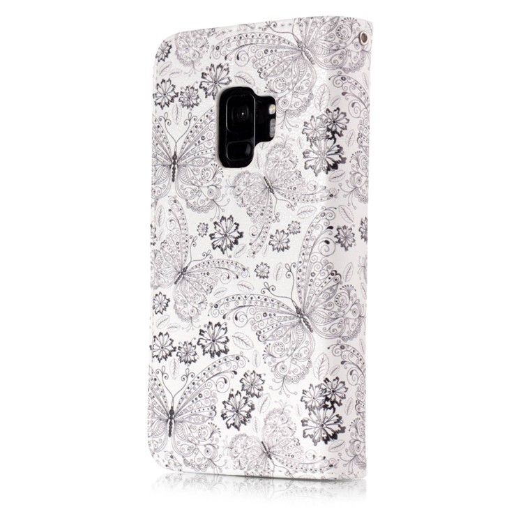 Patterned Wallet Stand Leather Mobile Casing for Samsung Galaxy S9 G960 - Butterflies and Flowers-2