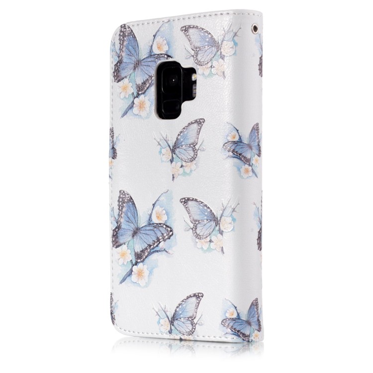 Pattern Printing Wallet Leather Protector Case for Samsung Galaxy S9 G960 - Blue Butterflies-2