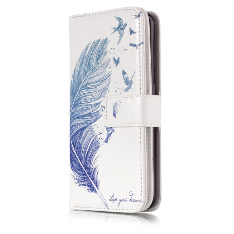 Patterned Wallet Stand Leather Protector Cover for Samsung Galaxy S9 G960 - Feather and Birds-1
