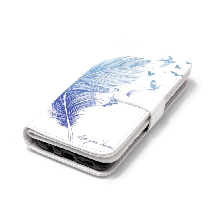 Patterned Wallet Stand Leather Protector Cover for Samsung Galaxy S9 G960 - Feather and Birds-4