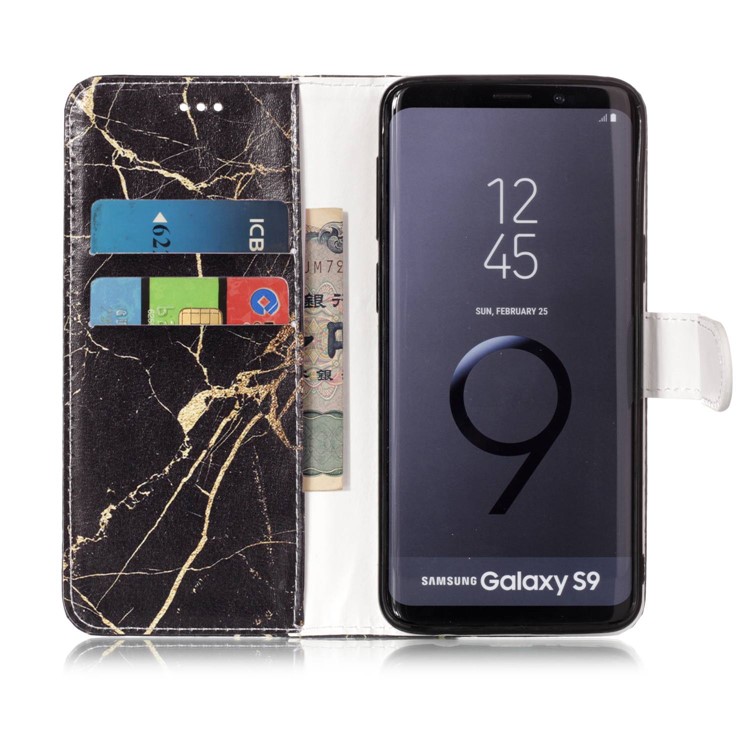Patterned PU Leather Wallet Stand Phone Casing for Samsung Galaxy S9 G960 - Gold Color Marble-4