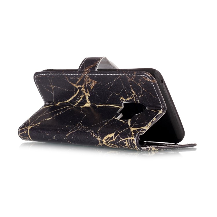 Patterned PU Leather Wallet Stand Phone Casing for Samsung Galaxy S9 G960 - Gold Color Marble-5