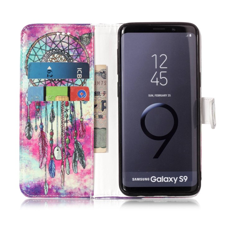 Patterned PU Leather Wallet Stand Phone Shell for Samsung Galaxy S9 G960 - Colorized Dream Catcher-3