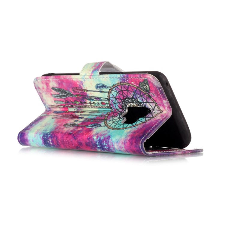 Patterned PU Leather Wallet Stand Phone Shell for Samsung Galaxy S9 G960 - Colorized Dream Catcher-4