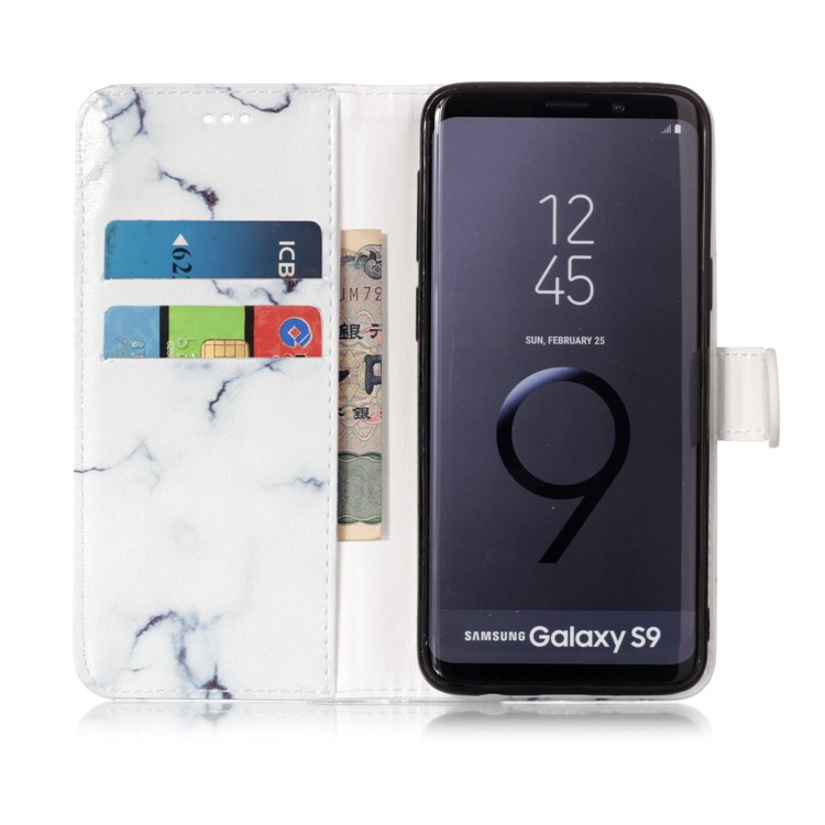 Patterned PU Leather Wallet Mobile Casing for Samsung Galaxy S9 G960 - White Marble-3