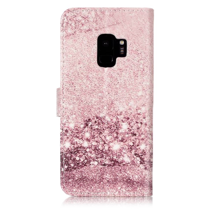 Patterned PU Leather Wallet Stand Cell Phone Cover for Samsung Galaxy S9 G960 - Pink Glitter Pattern-2