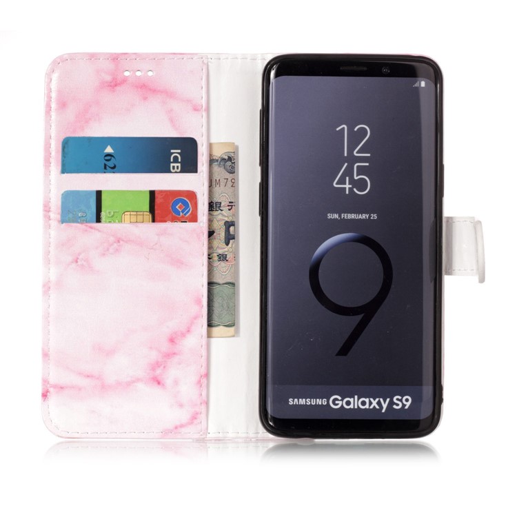 Patterned PU Leather Wallet Stand Casing Cover for Samsung Galaxy S9 G960 - Pink Marble-3